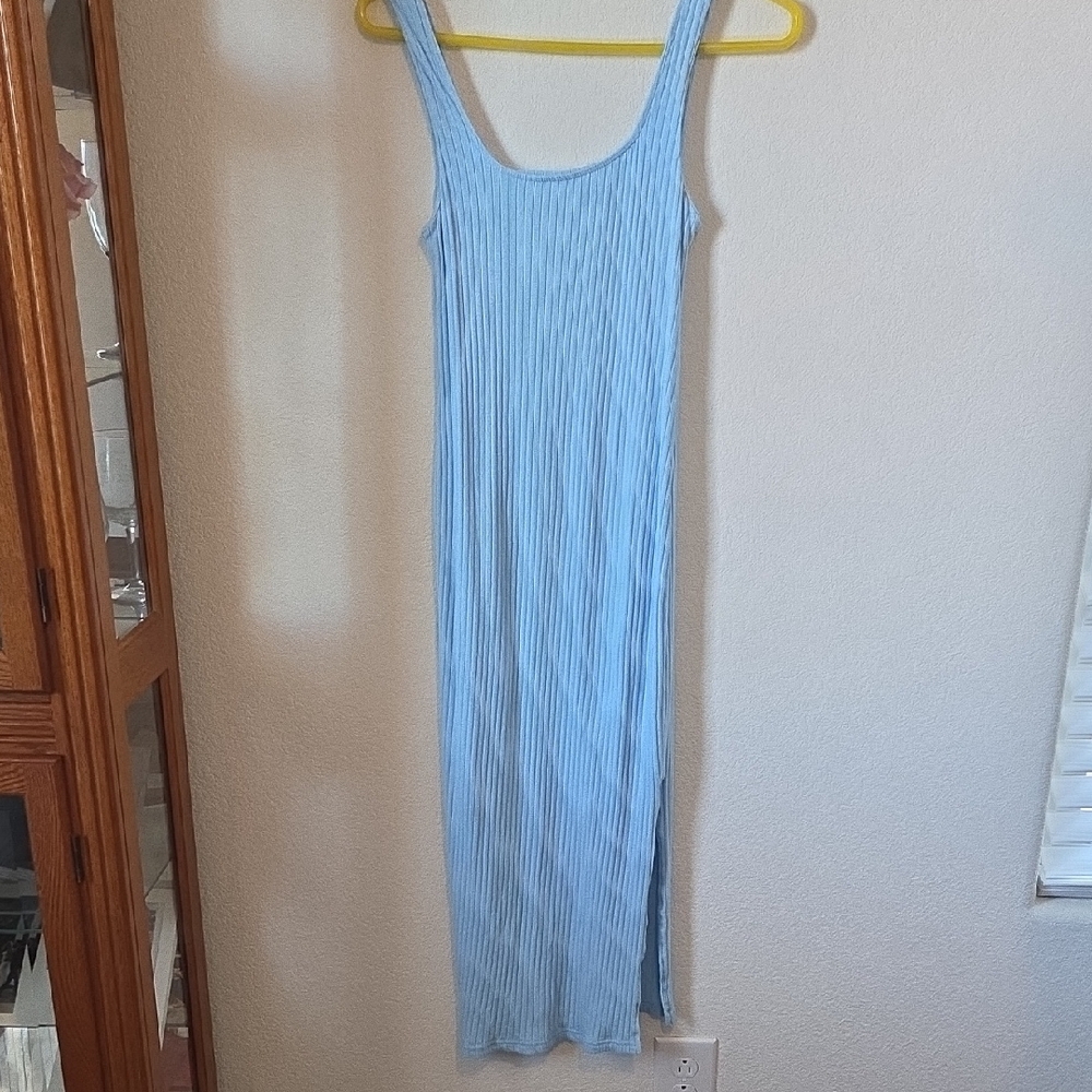 SHEIN Light Blue Ribbed Maxi Dress